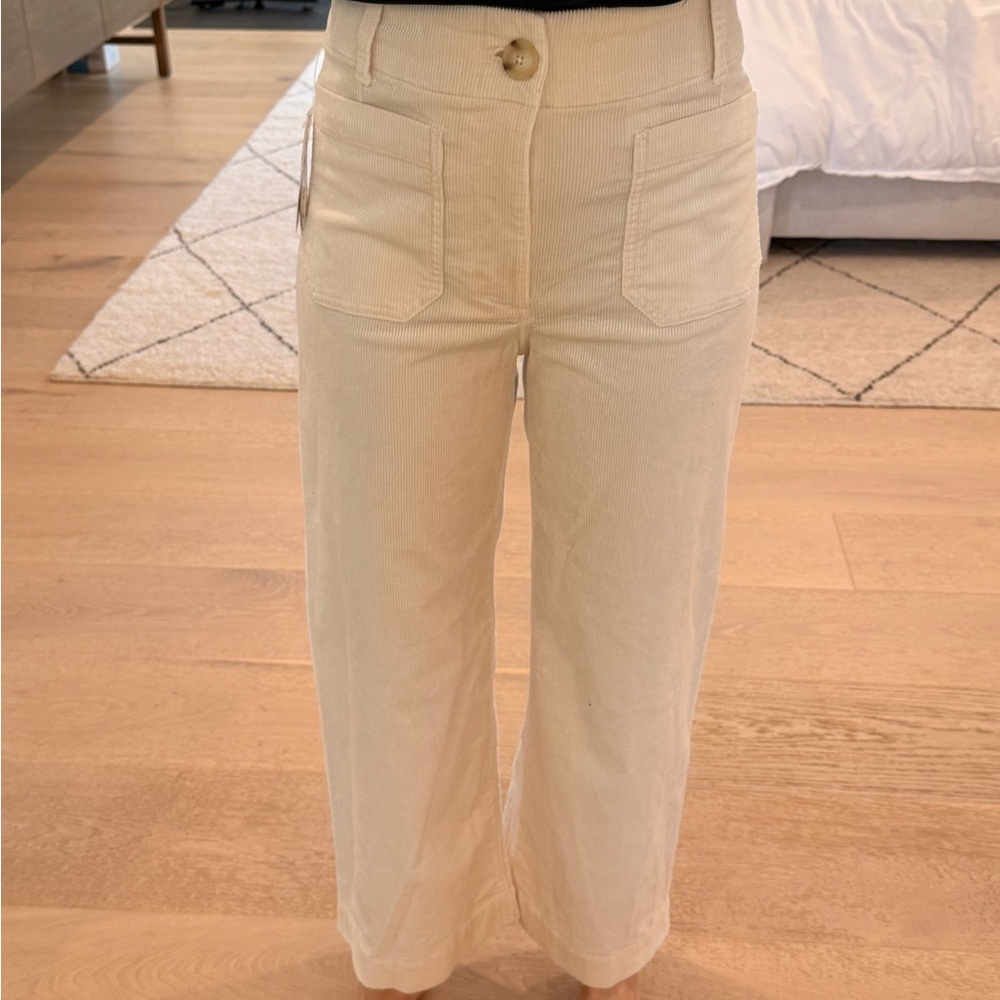 Maeve for Anthropologie Cream Corduroy Wide-Leg Pants NWT